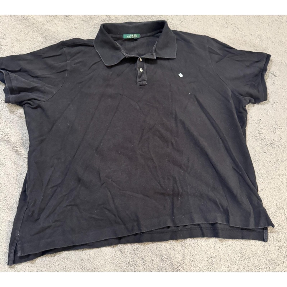 Lauren Ralph Lauren Polo Shirt Women 3X Black Logo 2 Button Short Sleeve Vintage